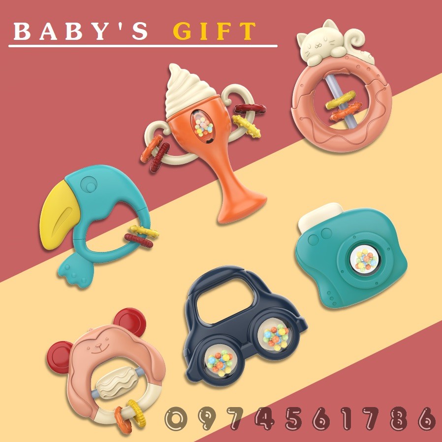 Xúc xắc gặm nướu cho bé BABY RATTLE 10 món - Phát triển trí tuệ, phối hợp hành động &amp; giác quan