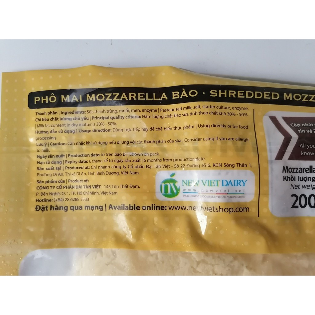 [200g] Phô mai moza bào sợi [Australia] ZELACHI Mozzarella Cheese (n-v-hl) (nw5)