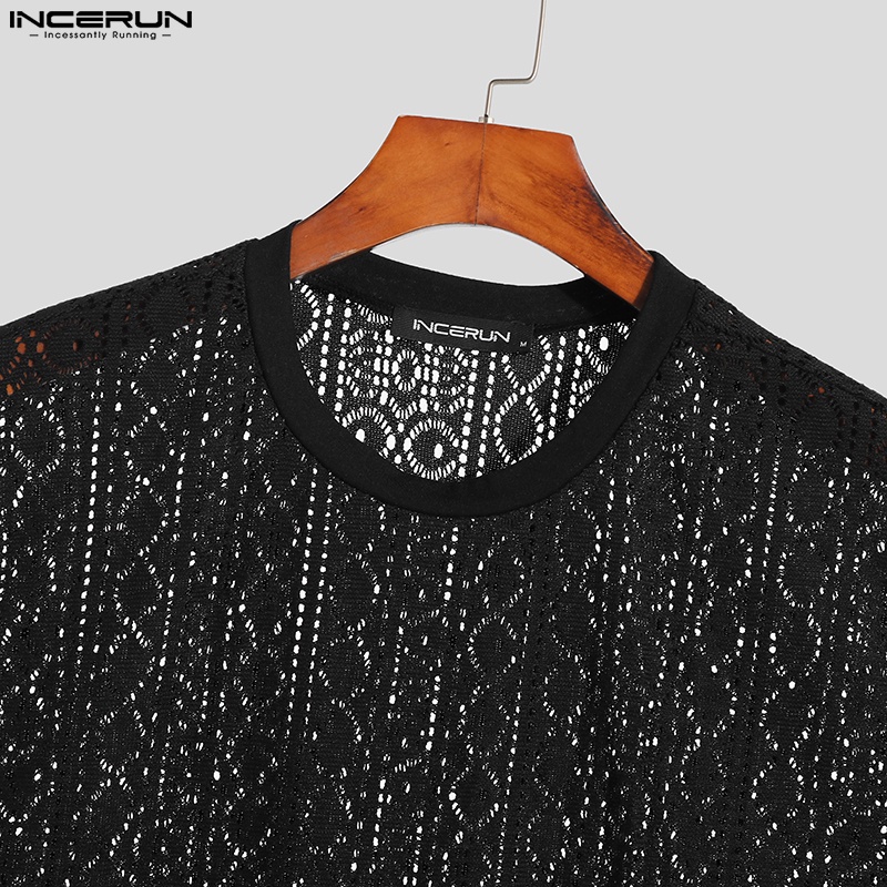 Áo thun ba lỗ Incerun vải ren xuyên thấu thời trang trẻ trung dành cho nam