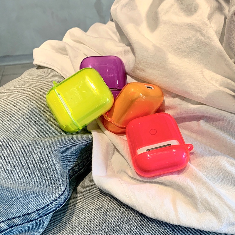 Vỏ airpod airpods mềm dẻo trong TPU bảo vệ hộp sạc tai nghe airpod airpods 1/2/Pro màu neon dạ quang KinoShop