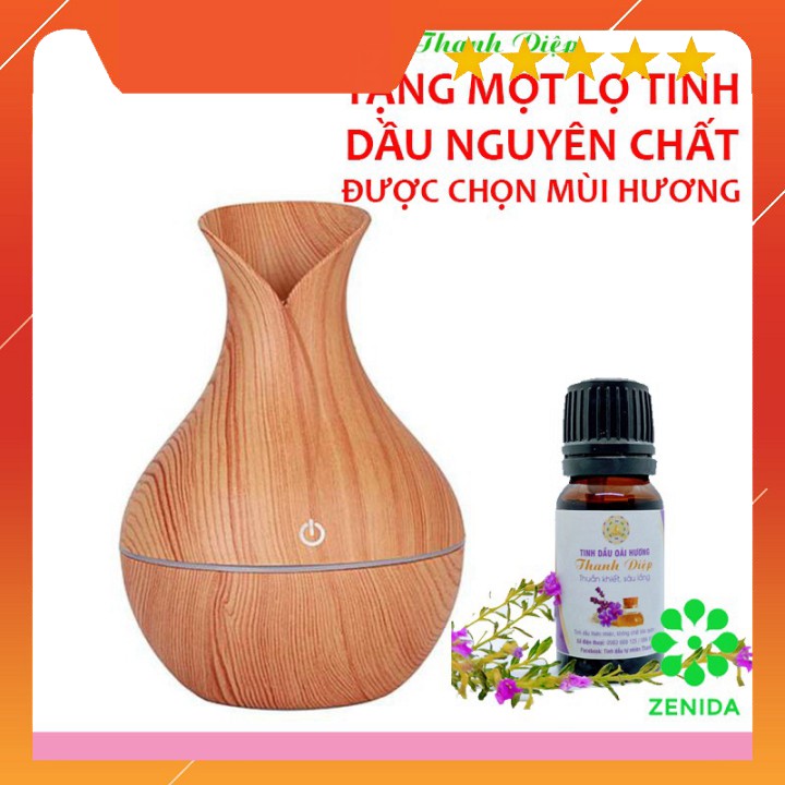 MÁY XÔNG TINH DẦU VÂN GỖ [MUA 1 TẶNG 1] MÁY PHUN SƯƠNG TẠO ẨM + TẶNG TINH DẦU NGUYÊN CHẤT THANH DIỆP 10ML