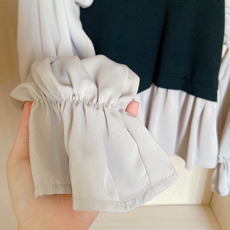 Áo lụa phối thân len