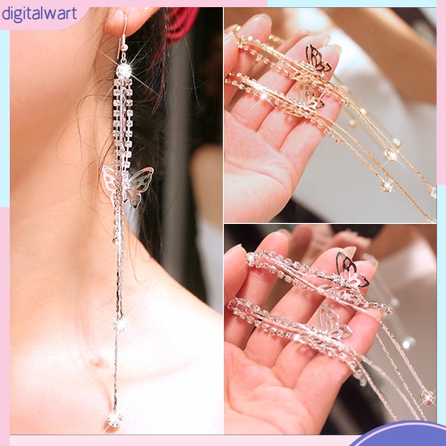 Cặp khuyên tai dây dài hình bướm đính đá quý nhân tạo lấp lánh sang trọng cá tính dành cho nữ