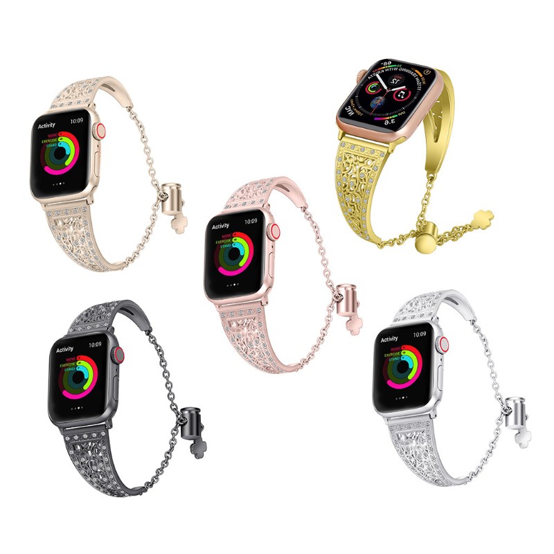 Dây Đeo Kim Loại Đính Đá Cho Đồng Hồ Thông Minh Apple Watch 38 / 40 mm 42 / 44 mm