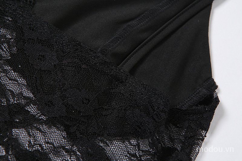 Áo croptop hai dây vải lưới phối ren viền không cân xứng thời trang quyến rũ cho nữ