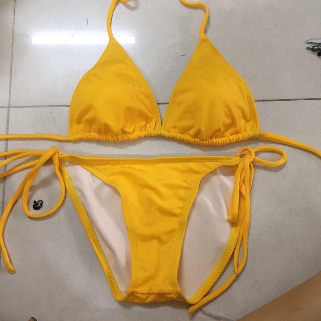 Bikini 2 mảnh basic quần chip cột dây sexy áo tam giác vàng mustard