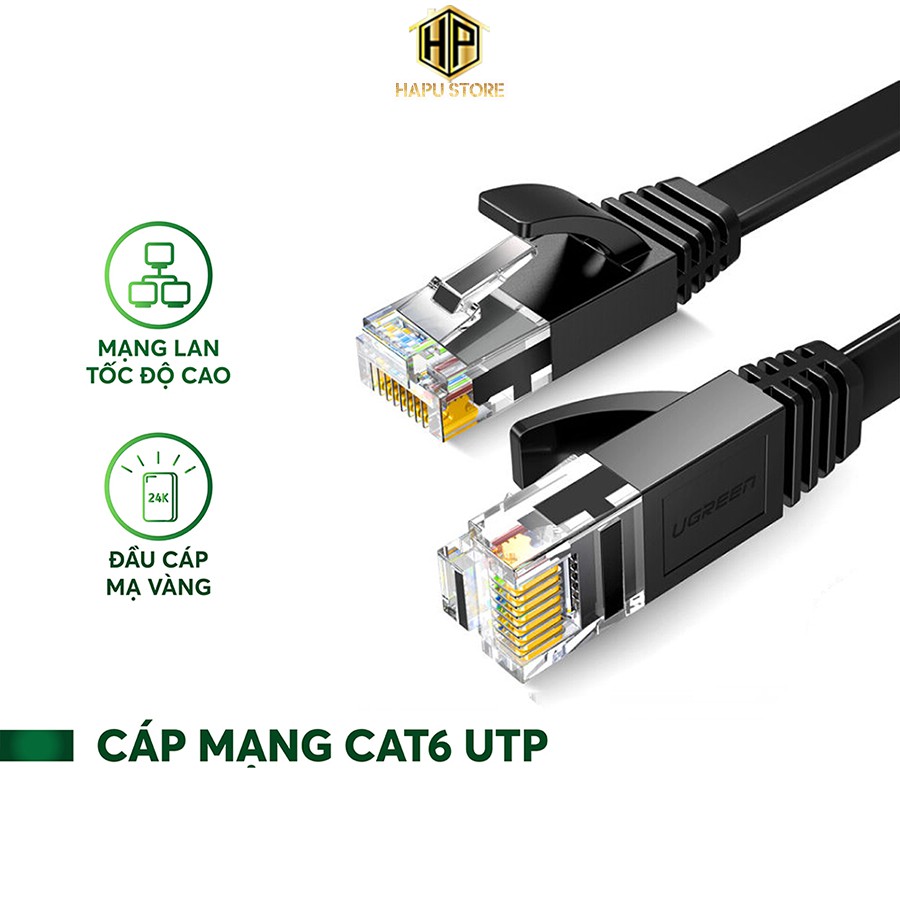 Cáp mạng Cat6 UTP đúc sẵn chính hãng màu đen tốc độ Gigabit - Ugreen NW102