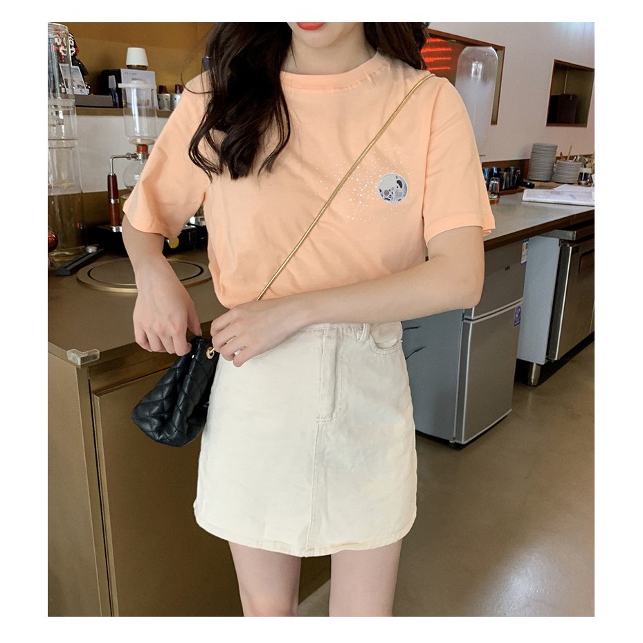 SUXI Áo Thun Ngắn Tay Thêu Hoa Xinh Xắn