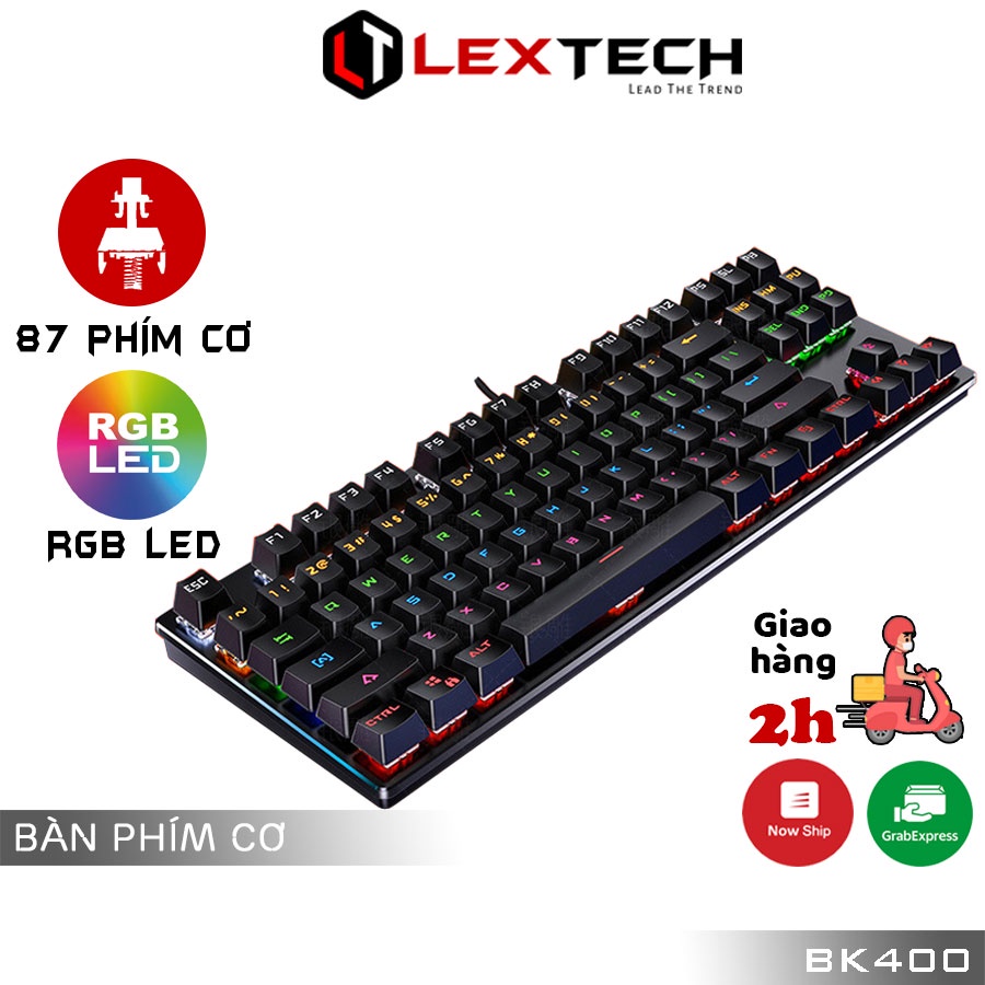 Bàn phím cơ gaming LexTech bàn phím văn phòng chơi game 87 phím blue switch LED 9 chế độ chống mỏi tay BK400
