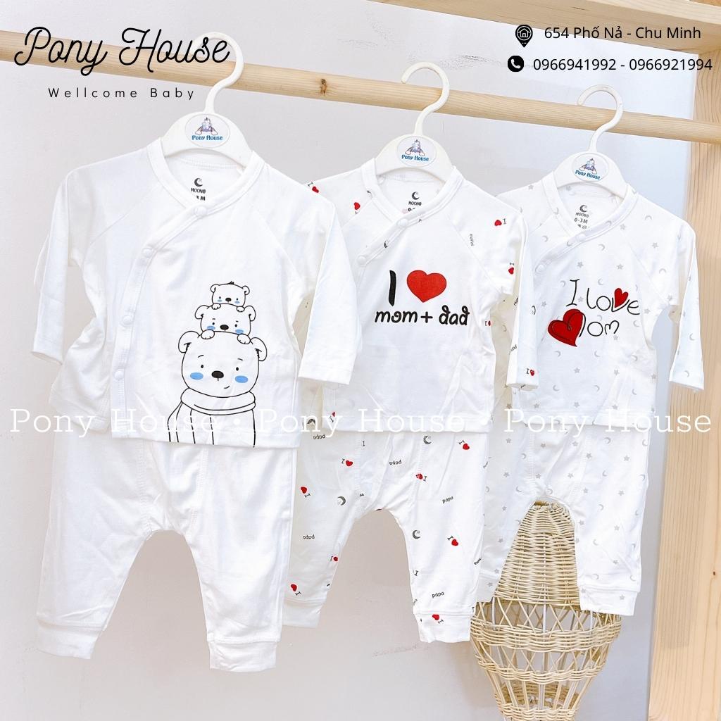 Bộ Quần Áo Dài Tay Moon Cài Lệch Chất Petit Cho Bé Sơ Sinh 0-3 Tháng / 3-6 Tháng