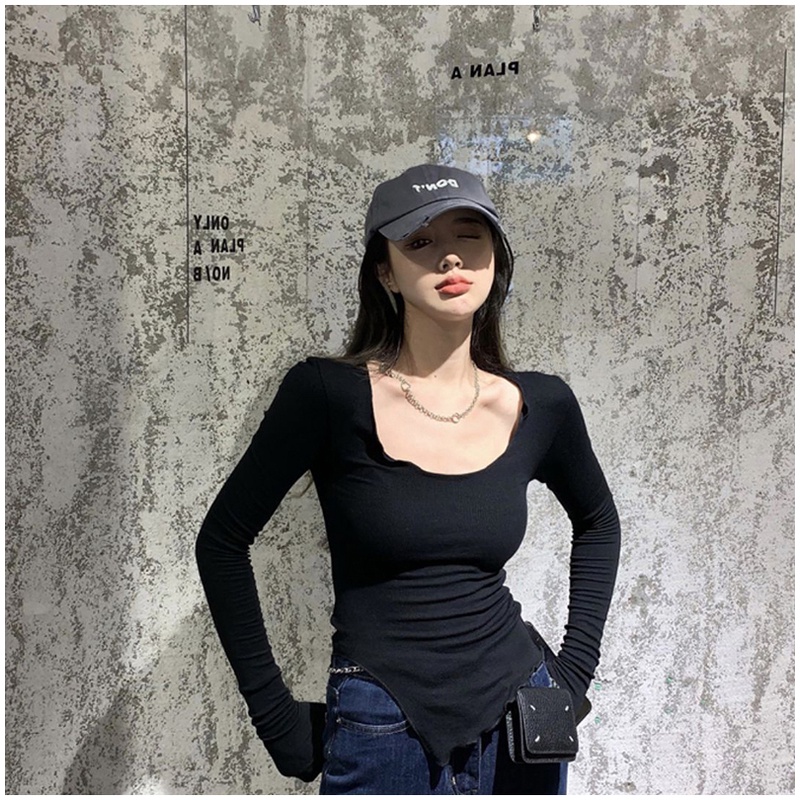 Áo thun tay dài dáng ôm thời trang Hàn Quốc cho nữ