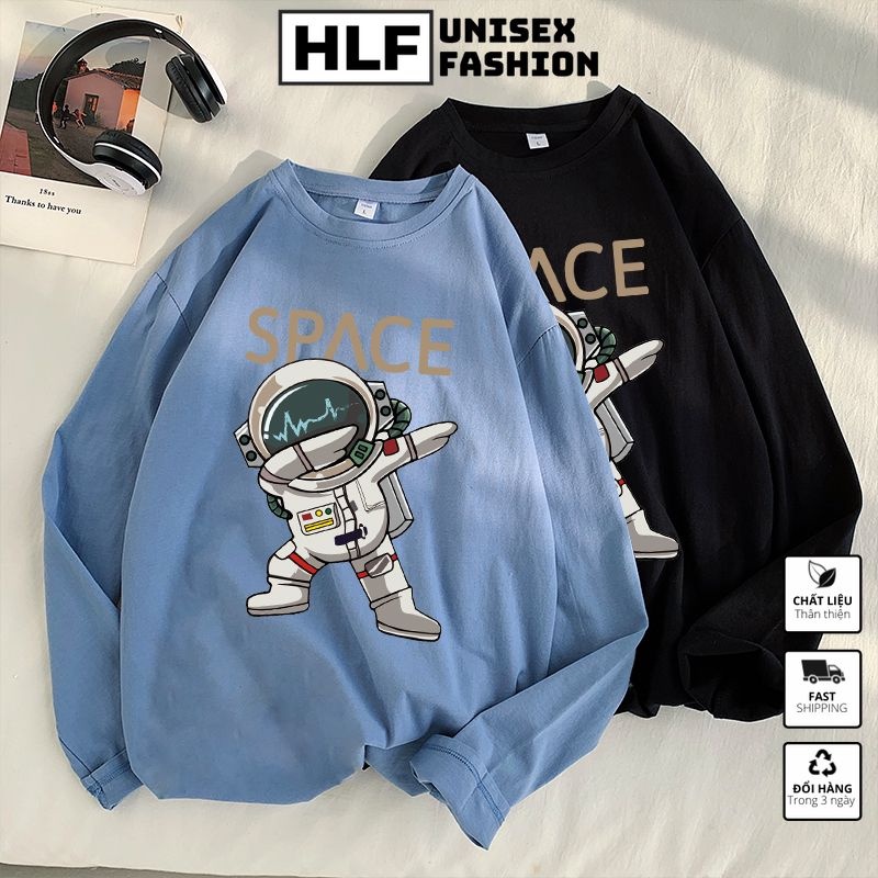 Áo thun dài tay form xuông rộng SPACE phi hành gia, áo tay dài nam nữ HLFashion