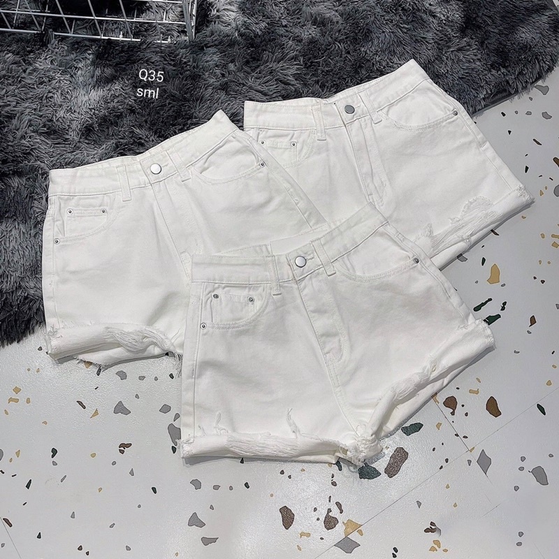 Quần sooc nữ rách kaki lưng cao co giãn hack alohashop91