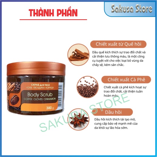 Tẩy tế bào chết body quế hồi cà phê Nga hãng Bilena mẫu mới 380g kem tẩy tế bào chết giúp dưỡng ẩm trắng sáng