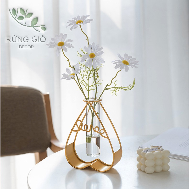 Lọ hoa thủy tinh viền kim loại có chữ Love, trang trí decor, ảnh thật, giá bán cho 1 lọ ( không kèm hoa)