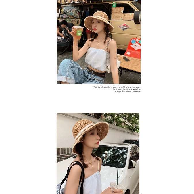 Mũ Cói Rộng Vành Chống Nắng Thiết Kế Đục Lỗ Thoáng Khí Thời Trang Đi Biển Mùa Hè Cho Nữ