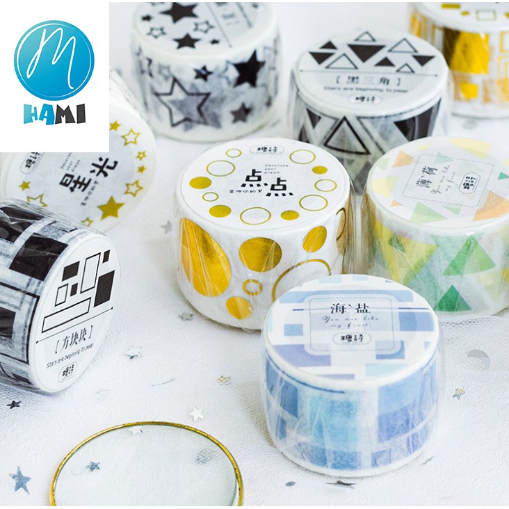 WASHI TAPE Băng dính trang trí, Họa Tiết phong cách Khối Hình (WST-KH-01)