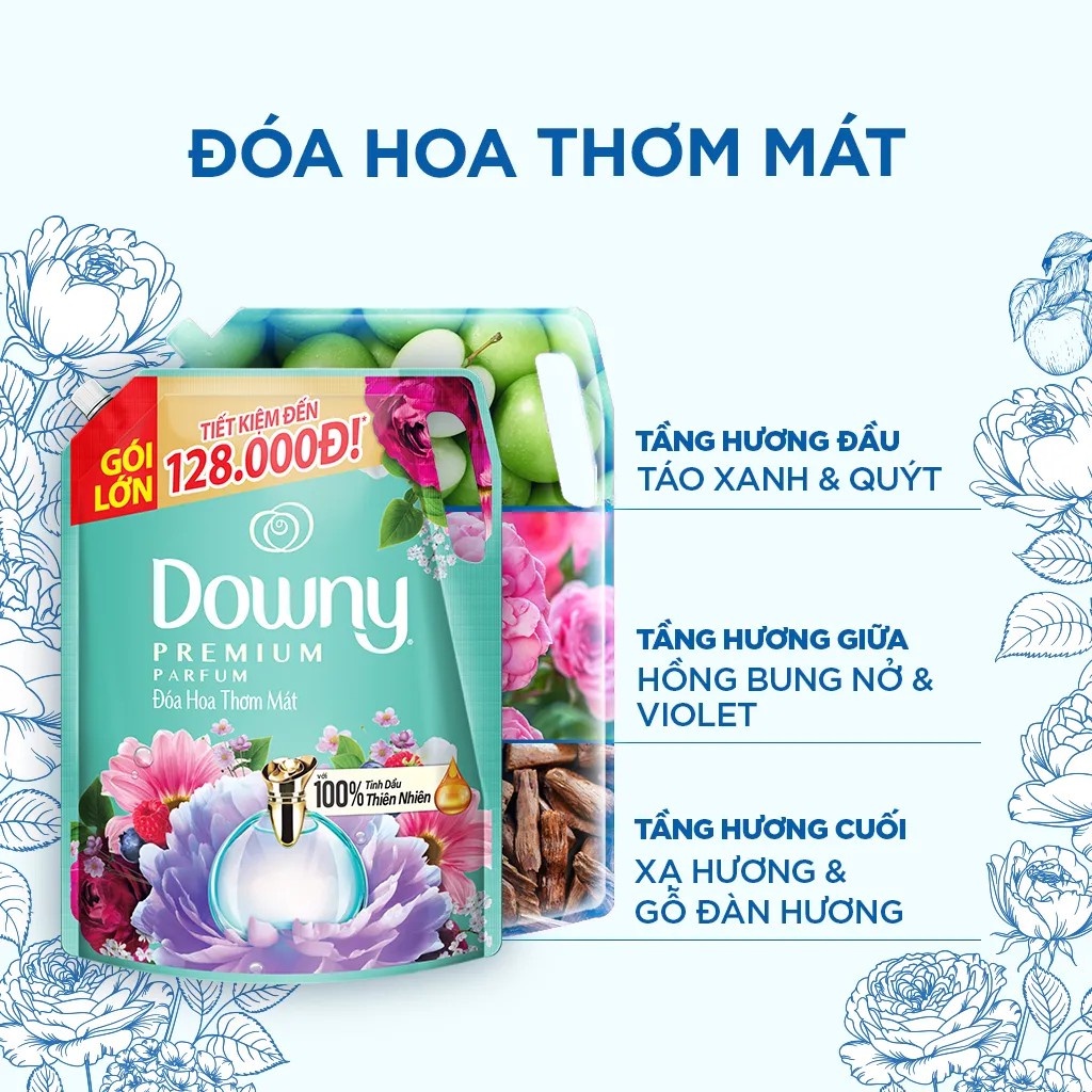 Nước Xả Vải Downy Đóa Hoa Thơm Mát Túi 3.5L