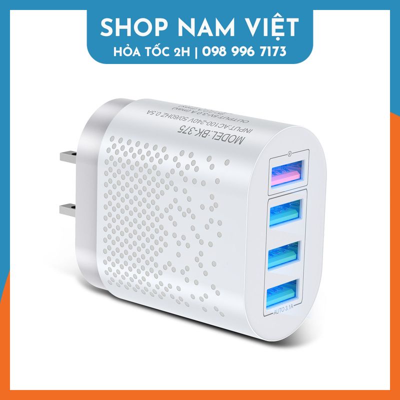 Củ Sạc USB 5V Loại Tốt 3 Đầu, Cốc Sạc 4 Đầu Có Cổng Sạc Nhanh QC3.0