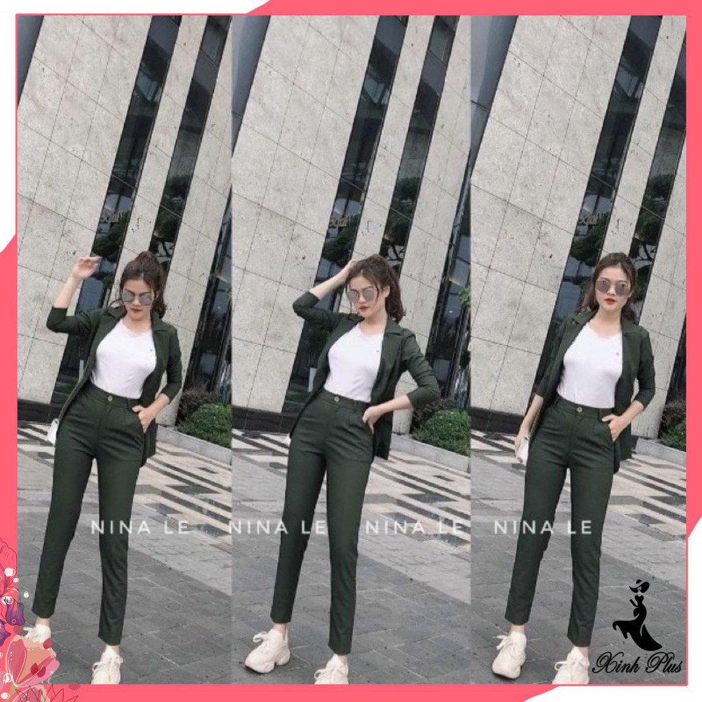 Set vest xanh quần dài công sở siêu đẹp