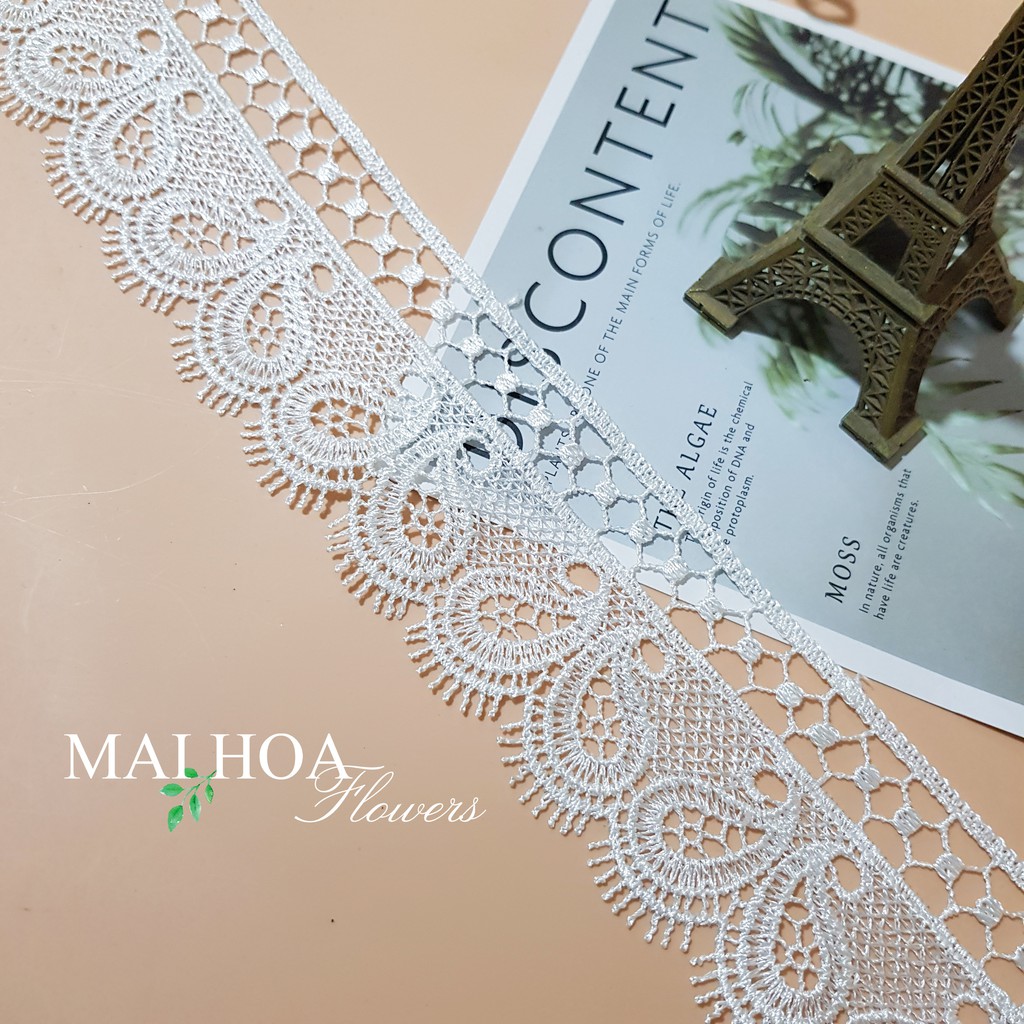 RC20 Cuộn 6 mét dây ren viền may đồ rộng 5cm ren chỉ trắng thêu cánh bướm Maihoaflower