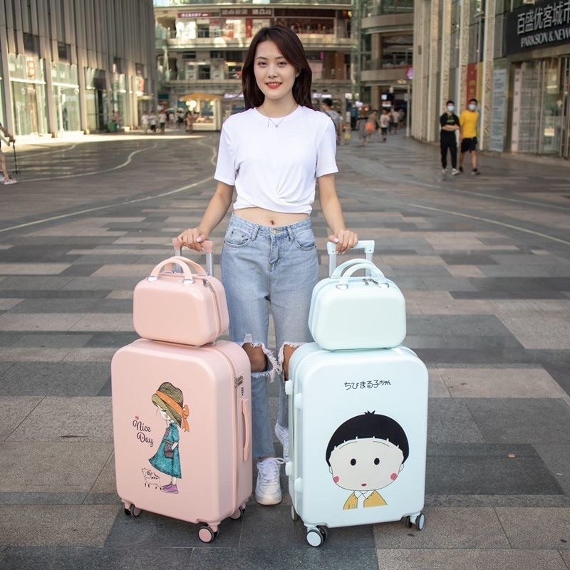 Vali du lịch hình cô gái Maruko dễ thương ,Valy kéo size 20 ,size 24 kèm cốp có bánh xe chất liệu cao cấp Rẻ - Bền - Đẹp
