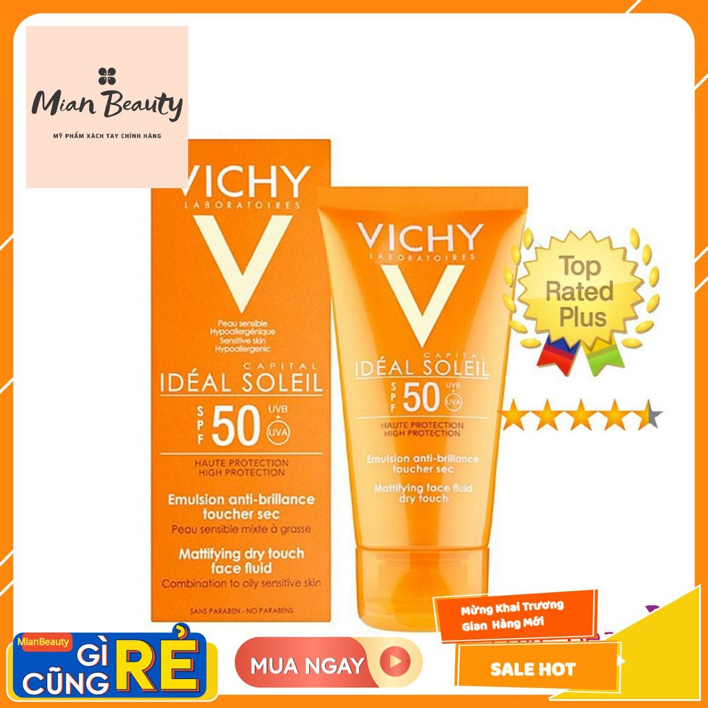 [MĨ PHẨM CHÍNH HÃNG][KEM CHỐNG NẮNG VICHY MẪU MỚI] Kem Chống Nắng Vichy SPF 50 Ideal Soleil 50ml