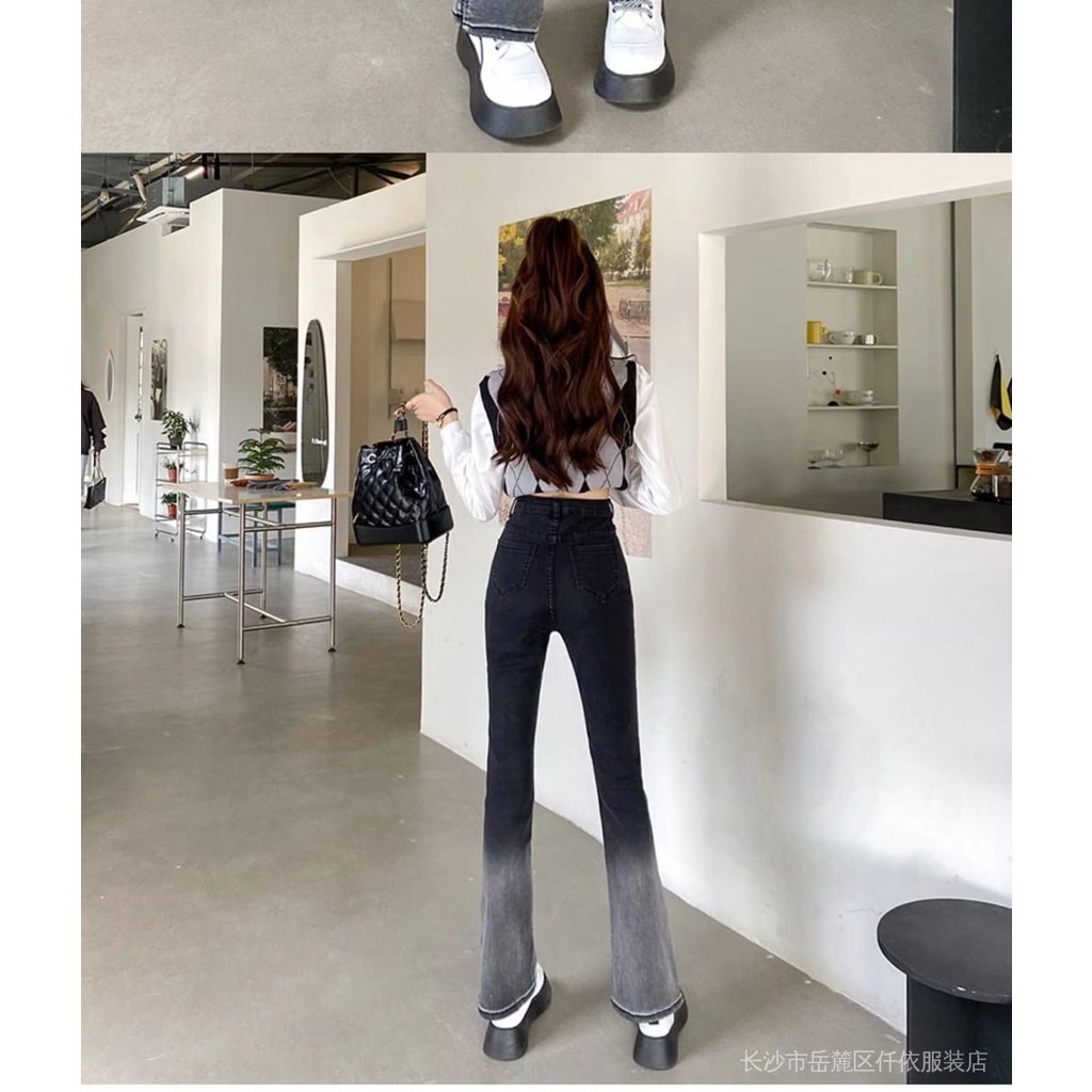 Quần Jean Ống Loe Lưng Cao Co Giãn Dáng Ôm Màu Gradient Thời Trang Xuân Hè Kiểu Mới Dành Cho Bạn Nữ