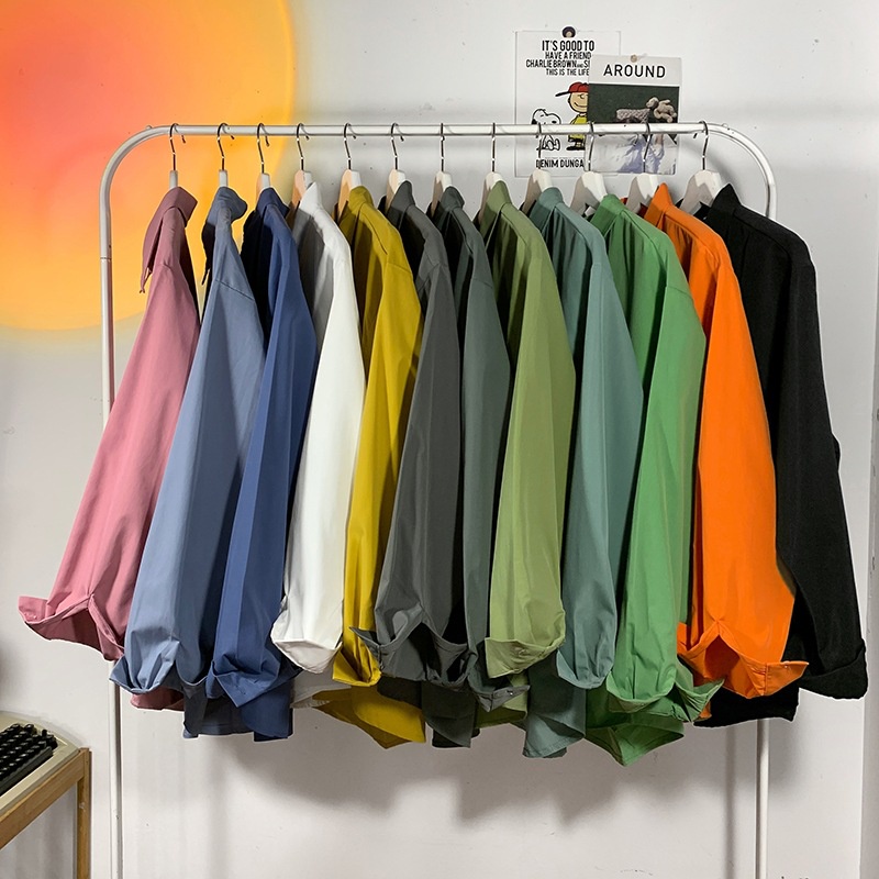 Áo Sơ Mi Tay Dài Dáng Rộng Màu Sắc Đơn Giản Thời Trang Xuân Thu Cho Nam