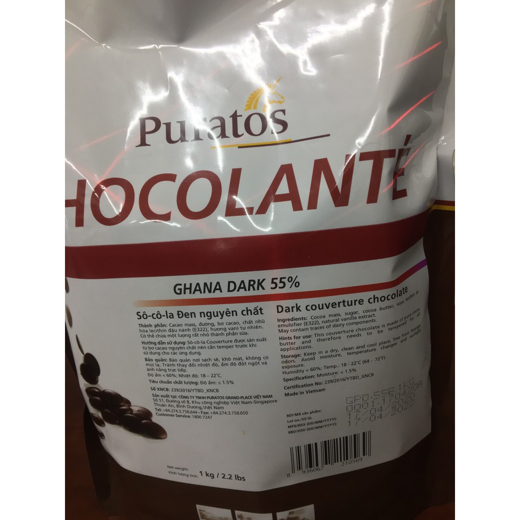 Socola Puratos hạt nút 55% gói 1kg