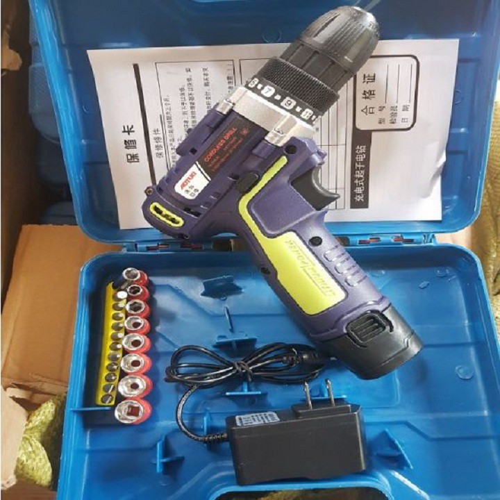 Máy khoan vặn vít không dây hai tốc độ có đảo chiều Aotuo 12V - Tặng kèm bộ 20 mũi vít