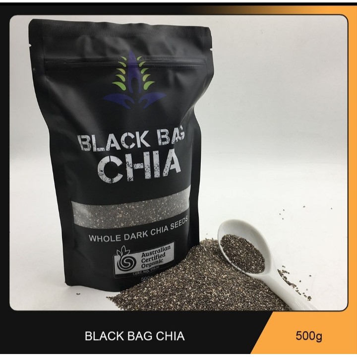 Hạt Chia Úc Organic Chia Seeds Túi Đen 500gr (Hàng Chuẩn). Hạn sử dụng tháng 8 năm 2022.