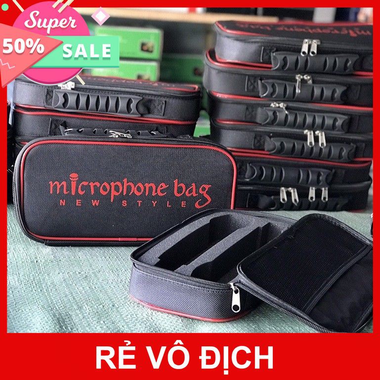 [XÃ KHO] HỘP ĐỰNG MIC BAG VIỀN ĐỎ CÓ QUAI CẦM - ĐEN TRƠN [HCM]