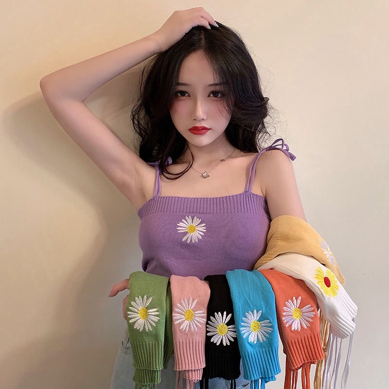 [Mã FASHIONT4WA2 giảm 10K đơn 50K] Áo Len Dây Thêu Hoa Gợi Cảm Cho Nữ