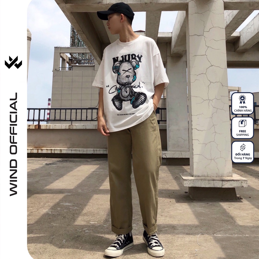 Áo phông nữ unisex WIND form rộng tay lỡ NJURY thời trang nam nữ thun oversize