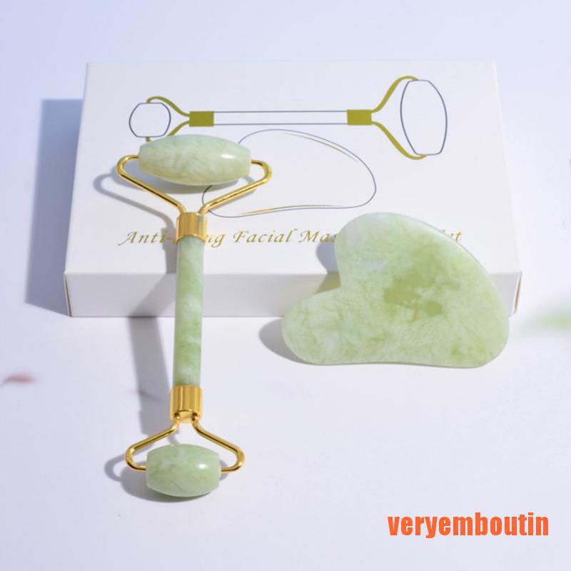 (Hàng Mới Về) Cây Lăn Mát Xa Hai Đầu Bằng Đá Ngọc Bích Giúp Nâng Cơ Mặt Và Cơ Thể