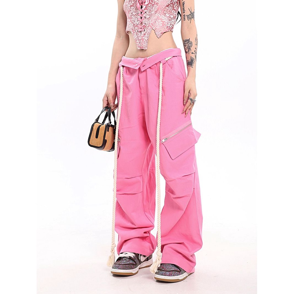 Quần Dài Eo Cao Dáng Rộng Phối Thắt Lưng Phong Cách Mỹ Thời Trang Mùa Hè Giản Dị Dành Cho Nữ