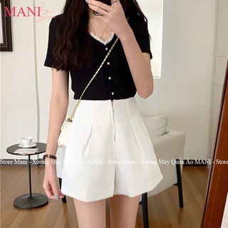 Quần short nữ cạp cao khoá đồng.Quần soóc nữ khoá trước Đen+ nâu+ trắng