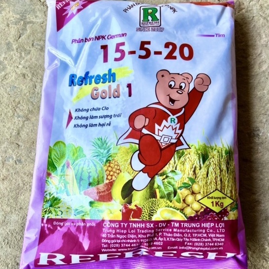 Phân bón npk tím 15-5-20 bung chồi mập cây cứng cây xanh cây