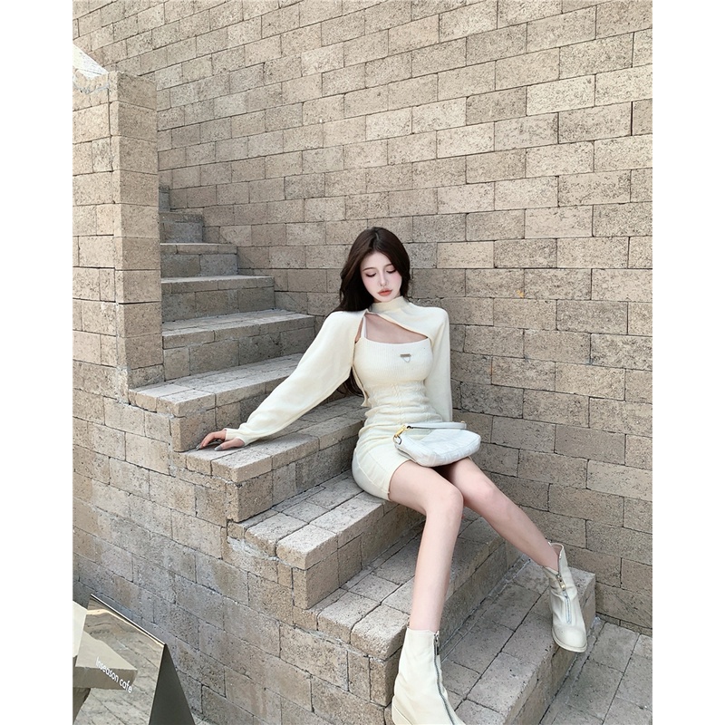 COZOK Set đầm hoa + áo khoác tay dài thiết kế độc đáo thời trang cho nữ