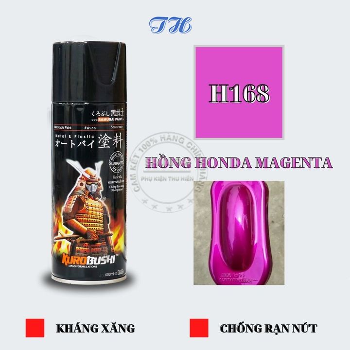 Sơn Xịt Samurai chuyên dùng cho xe máy màu hồng honda Magenta H168 * chống cháy, chống rạn nứt, vòi xịt chống chảy