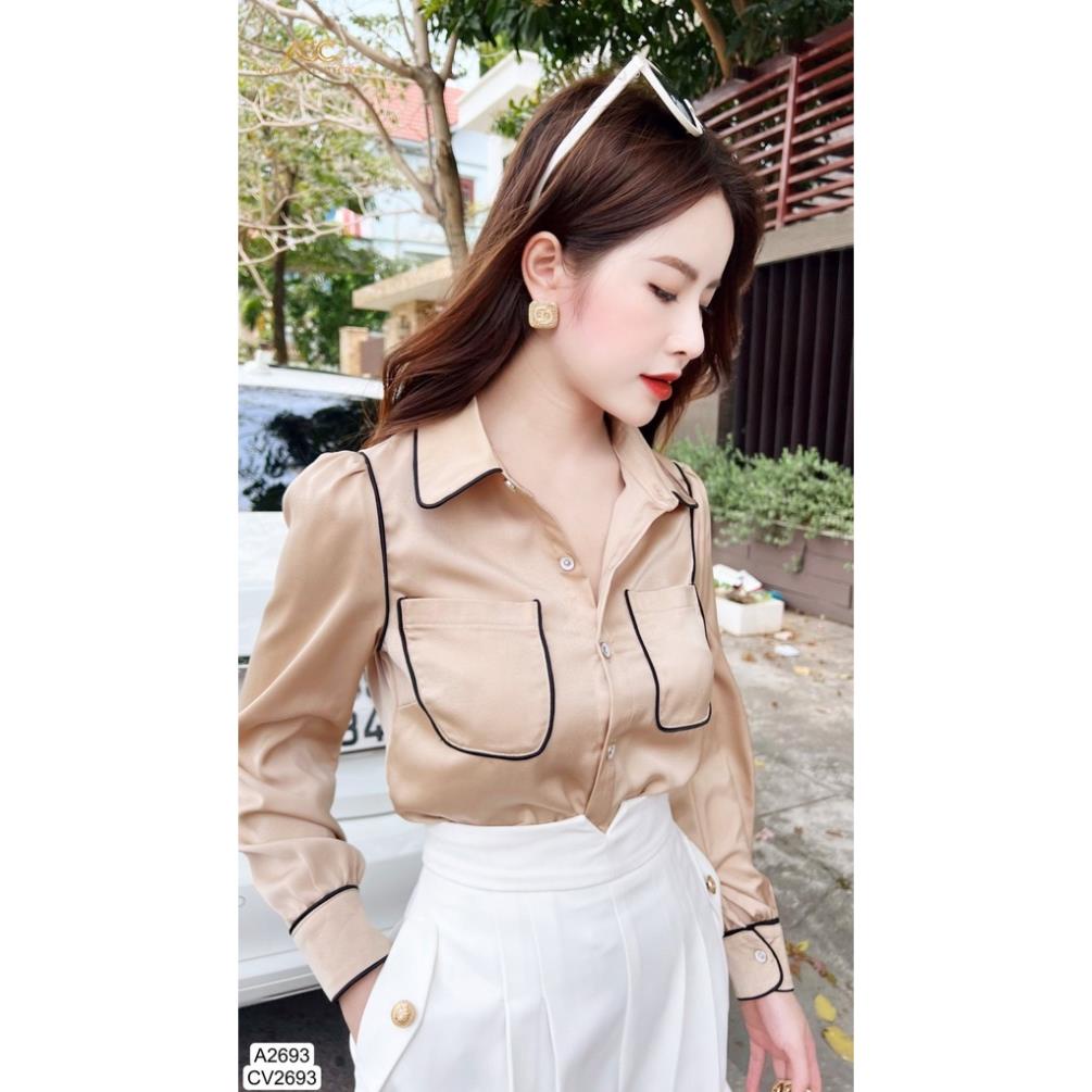 ÁO LỤA BE DÀI TAY VIÊN ĐEN V2693 + CV2693  -  DOLCE VIVA COLLECTION chính hãng