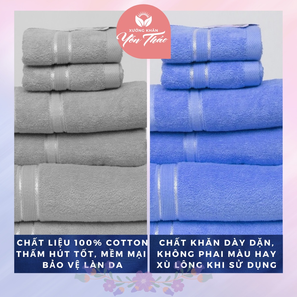 Khăn Tắm Khăn Mặt Khăn Gội Đầu Cao Cấp Với Sợi Bông 100% Cotton Siêu Dày Thấm Hút tốt, Không Đổ Lông, Không Ra Màu