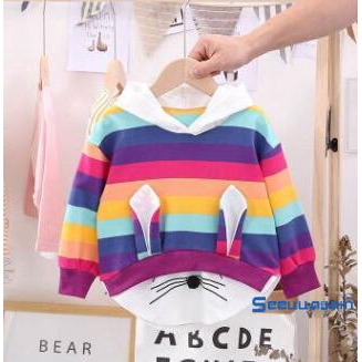 Áo Hoodie Tay Dài Kẻ Sọc Cầu Vồng Cho Bé