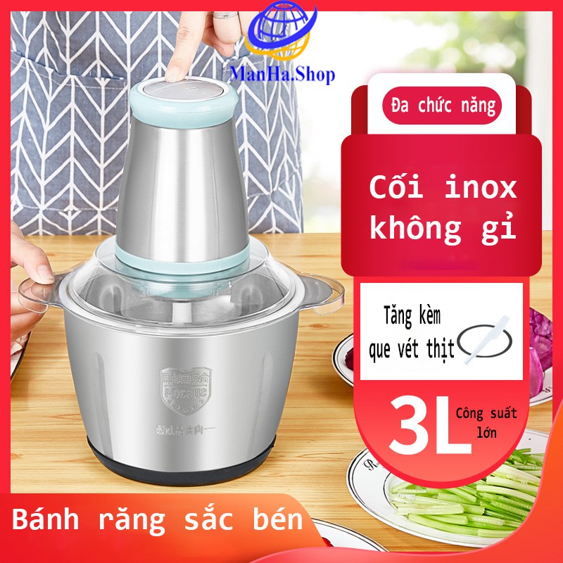 Máy Xay Thịt Cối Inox 4 Lưỡi Đa Năng, Xay thịt, xay tỏi ới, xay rau củ quả, BẢO HÀNH 3 THÁNG