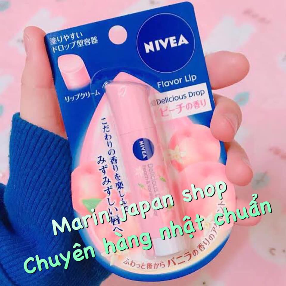 Son dưỡng môi hồng Nivea Flavor lip hương đào và táo Nhật Bản Cheap Moment 3.5g