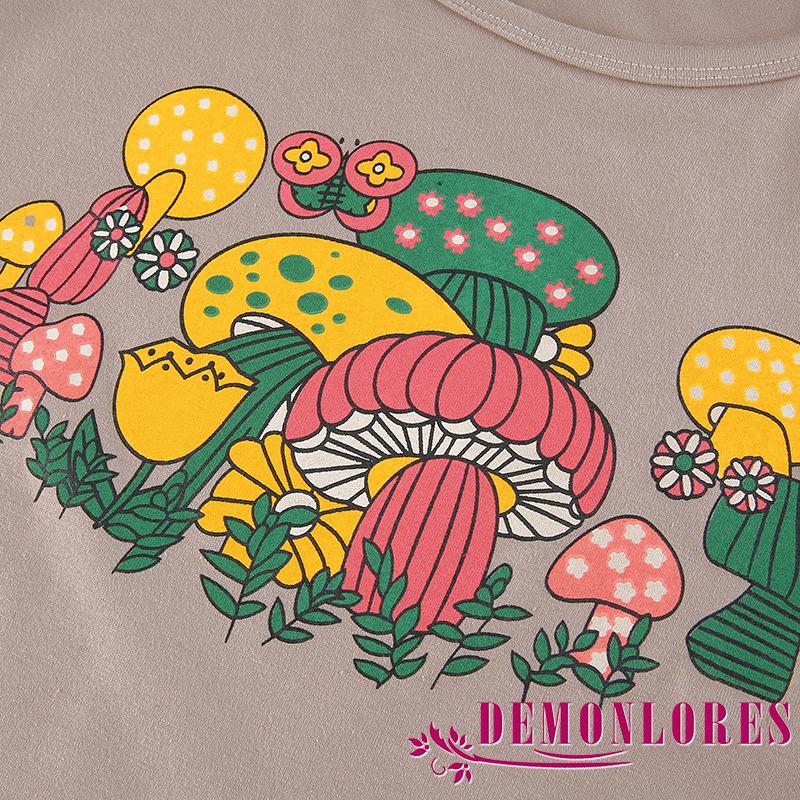 Áo Croptop Tay Ngắn Cổ Tròn Hoạ Tiết Hoạt Hình Cho Nữ