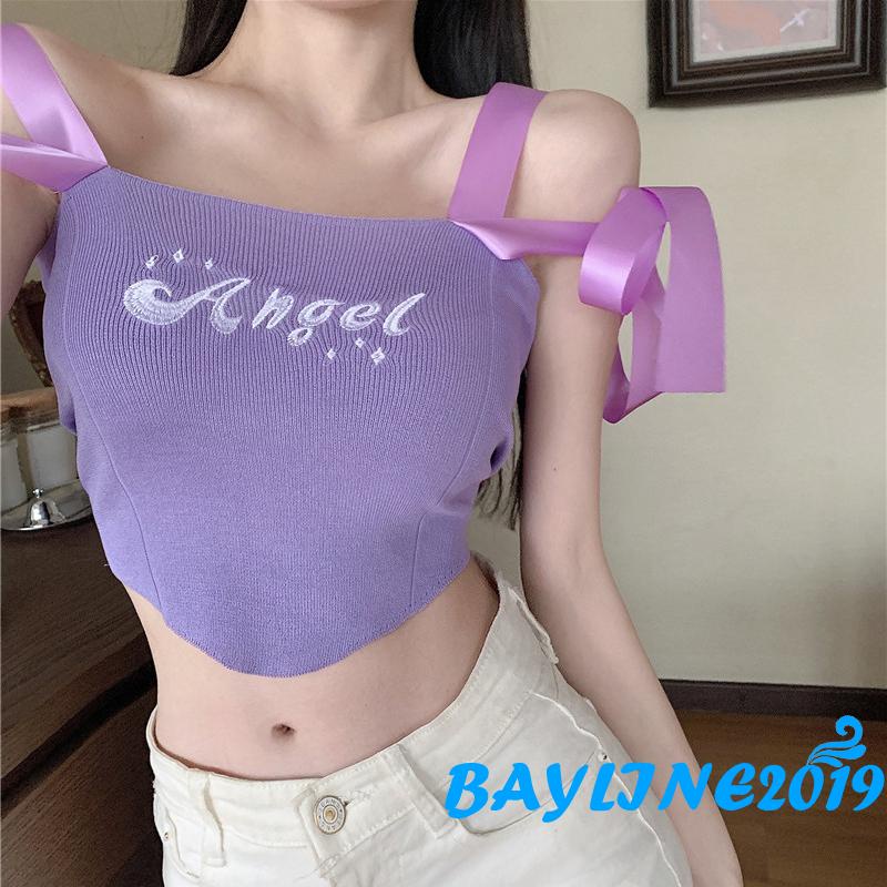 Áo hai dây Dệt Kim Thêu Chữ Thời Trang Cho Nữ