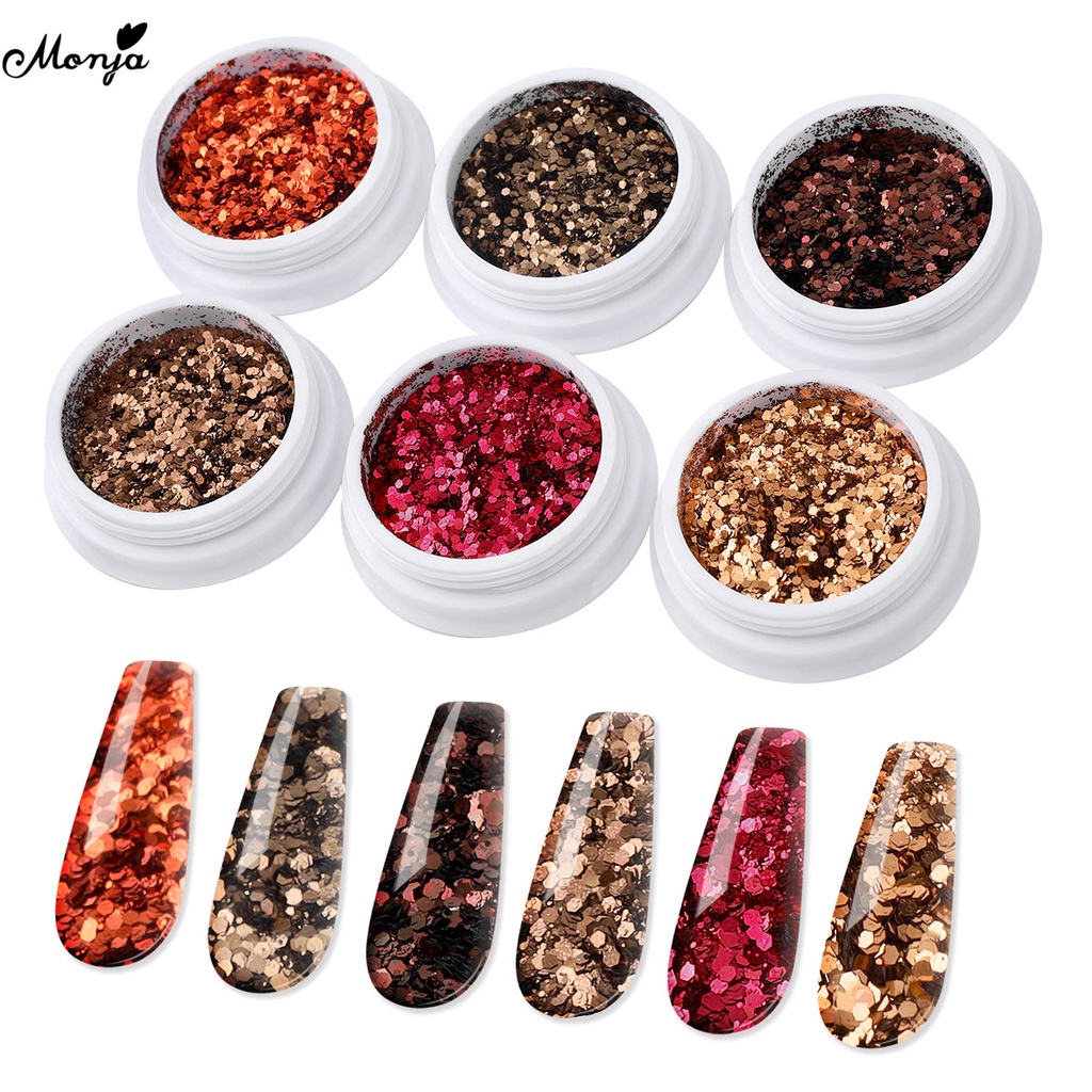 MONJA [Hàng mới về] Set 6/12 hộp phụ kiện trang trí móng hình lục giác làm bằng vỏ sò 3d