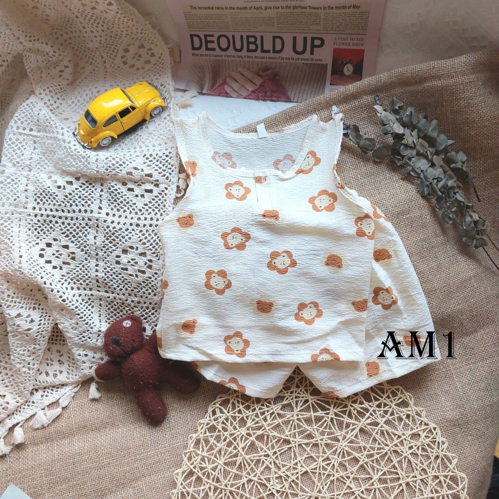 Đồ bộ quần áo ba lỗ cho bé chất đũi xô muslin AM753